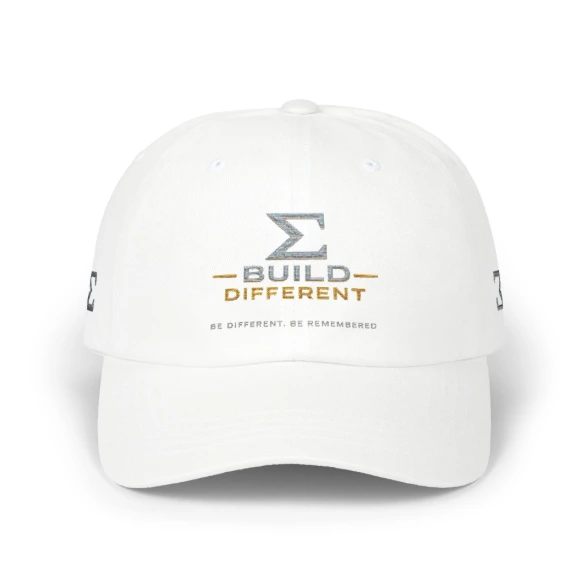 Build Different logo Classic Dad Cap | Embroidered White Baseball Hat